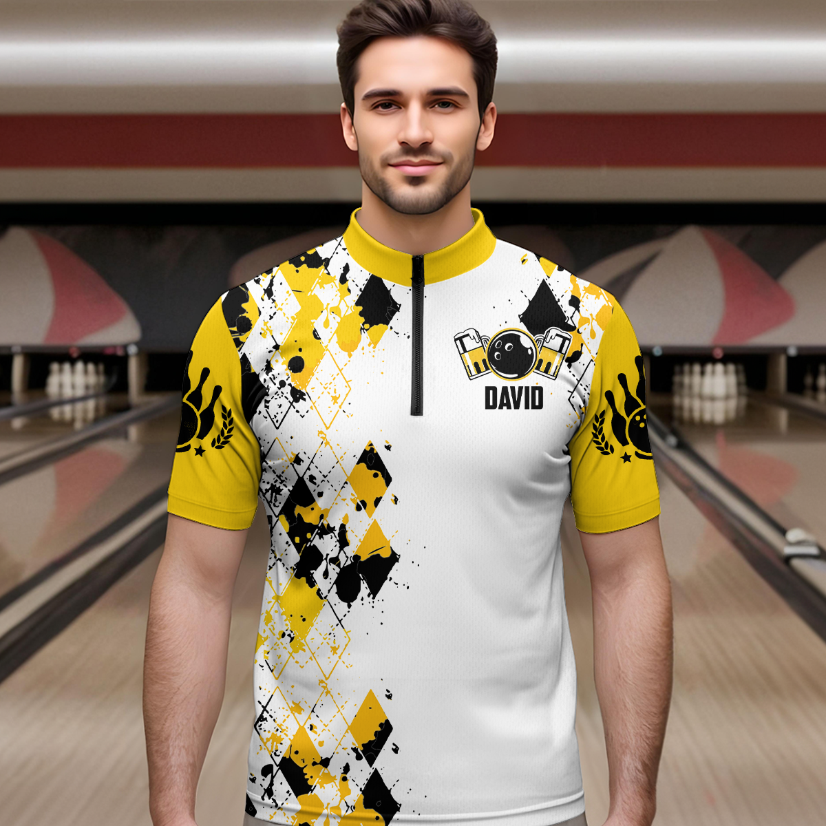 Personalized Beer Bowling Team Jerseys Quarter-Zip Bowling Shirt for Men Women QZT542