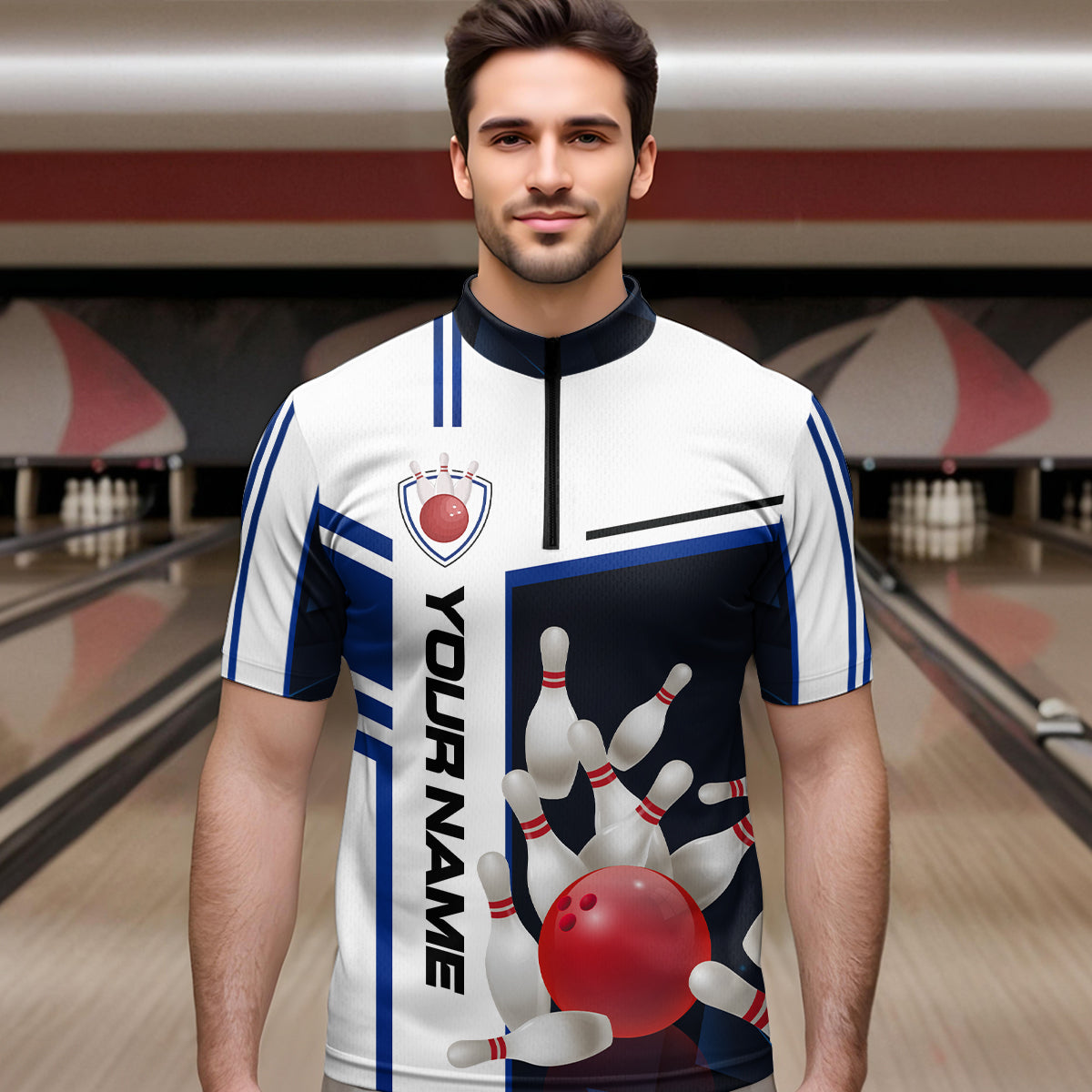 Bowling Jersey for Men Custom Bowling Team Shirts with Name Bowling League Polo & 1/4 Zip HNT30