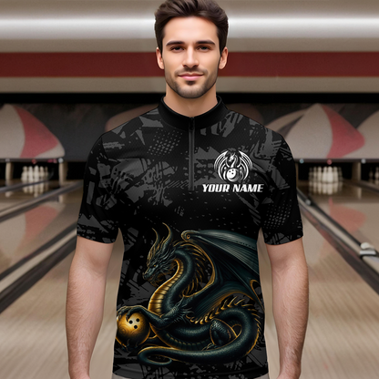 Dragon Bowling Team Shirt Custom Dragon Bowling Jersey 1/4-Zip Bowling Performance QZT640