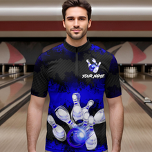 Load image into Gallery viewer, Customize Blue Bowling Shirts for Men Women Team Bowling Polo &amp; 1/4 Zip Shirts MBL81