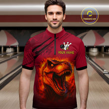 Load image into Gallery viewer, Red Dinosaur Bowling Custom Men Bowling Shirt Polo &amp; Quarter-Zip Bowling Team Jerseys HNT72