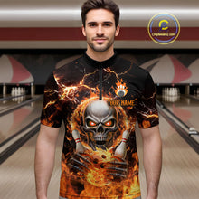 Load image into Gallery viewer, Skull Bowling Shirt Custom Thunder Flaming Bowling Jersey for Men Women Team MBL85