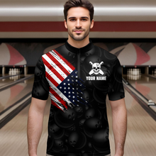 Load image into Gallery viewer, Skull US Flag Bowling Shirt for Men Personalized Patriotic Bowling Team Jersey Shirts Polo &amp; Quarter-Zip HNT31