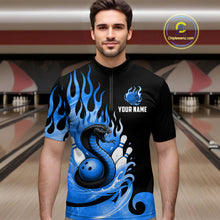 Load image into Gallery viewer, Custom Blue Flame Cobra Snake Bowling Shirt Quarter-Zip Bowling Team League Bowling Jersey QZT694