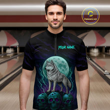 Load image into Gallery viewer, Teal And Purple Wolf &amp; Skull Bowling Team Shirt for Men Custom Bowling League Jersey Bowling Unisex QZT750