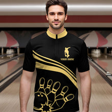 Load image into Gallery viewer, Black&amp;Gold Bowling Quarter-Zip Shirt Men Custom Bowling Jersey Vintage Bowling Team League Shirt BDT116