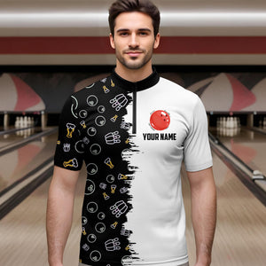 Custom Beer Bowling Shirt  Funny Bowling Team League 1/4 Zip Bowling Shirt for Men QZT403