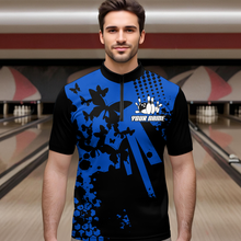 Load image into Gallery viewer, Custom Blue Butterflies Bowling Shirts for Men Women Bowling Jersey Team Name MBL79