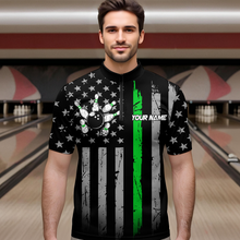 Load image into Gallery viewer, US Green Flag Bowling Shirt for Men Custom Name Polo &amp; Quarter-Zip Bowling Jersey Bowling Team Shirt HNT23