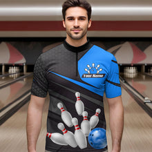 Load image into Gallery viewer, Blue Bowling Shirt for Men&amp;Women Team Bowling Jersey Colorful Bowling Polo &amp; 1/4 Zip MBL49