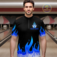 Load image into Gallery viewer, Custom Blue Flame Bowling Shirts for Men Polo &amp; Quarter-Zip Bowling Team Jerseys HNT82