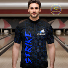 Load image into Gallery viewer, Custom Strike Blue Bowling Men Bowling Shirt Polo &amp; Quarter-Zip Bowling Team Jerseys HNT79