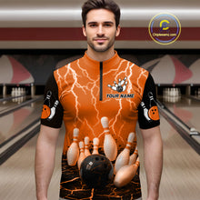 Load image into Gallery viewer, Orange Thunder Lightning &amp; Lava Bowling Shirt for Men Women Team Bowling Jersey MBL92