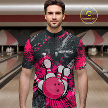 Load image into Gallery viewer, Pink Watercolor Bowling Shirts for Women Men Custom Team Bowling Polo&amp;1/4 Zip Shirt MBL110
