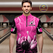 Load image into Gallery viewer, Pink Thunder Lightning &amp; Lava Bowling Shirt for Men Women Team Bowling Jersey MBL92