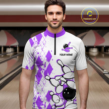 Load image into Gallery viewer, Purple Vintage Bowling Custom Men Bowling Shirt Polo &amp; Quarter-Zip Bowling Team Jerseys HNT68