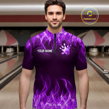 Load image into Gallery viewer, Custom Purple Flame Bowling Jersey for Men Bowling Uniform Polo &amp; 1/4 Zip Bowling Team Shirts HNT106
