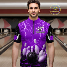 Load image into Gallery viewer, Purple Thunder Lightning &amp; Lava Bowling Shirt for Men Women Team Bowling Jersey MBL92