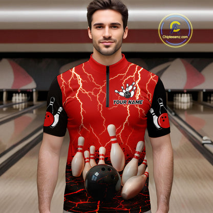 Red Thunder Lightning & Lava Bowling Shirt for Men Women Team Bowling Jersey MBL92