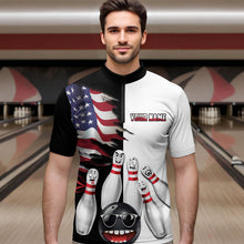 Load image into Gallery viewer, US Flag Bowling Shirt Funny Black &amp; White Bowling Jersey Men Quarter-Zip Performance Bowling Shirt QZT263