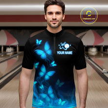 Load image into Gallery viewer, Blue Butterflies Bowling Shirts Women Men Team Custom Bowling Jerseys for Bowlers MBL138