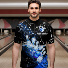 Load image into Gallery viewer, Custom Bllue Lightning Bowling Shirts for Men Women Team Bowling Polo &amp; 1/4 Zip MBL80