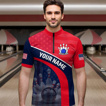Load image into Gallery viewer, Personalized US Flag Bowling Jersey for Men Bowling Gifts Bowling Team Jersey with Name Polo &amp; 1/4 Zip HNT28