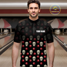 Load image into Gallery viewer, Skull Bowling Shirt Personalized Quarter-Zip Bowling Team jersey Pattern Bowling League QZT690