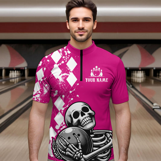 Skull Bowling Shirt for Men Custom Bowling Jersey Bowling 1/4 Zip Shirt QZT245