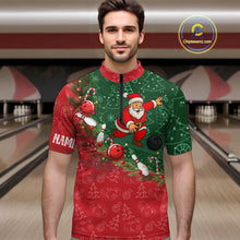 Load image into Gallery viewer, Christmas Santa Mens Bowling Polo, Quarter Zip Shirt Custom Christmas Team Bowling outfit For Men NQS10342