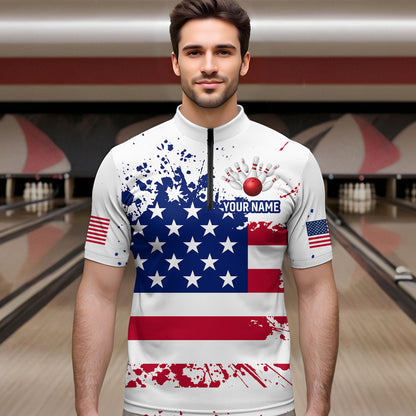 Patriotic Bowling Shirt Custom American Flag Bowling Shirts for Women Men Polo&1/4 Zip MBL07