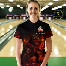 Load image into Gallery viewer, Personalized Red Flame Crocodile Bowling Team Shirt for Women Polo &amp; Quarter-Zip Bowling Outfit QZT742