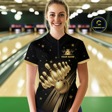 Load image into Gallery viewer, Custom Black and Gold Bowling Jersey for Women Bowling Team Shirts Bowling Uniform Polo &amp; 1/4 Zip HNT176
