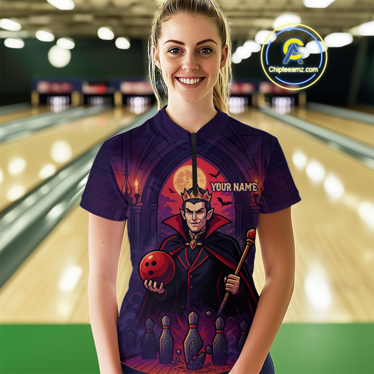 Custom Vampire Bowling Team Shirt Polo & Quarter-Zip Bowling League Jersey for Women Outfit QZT752