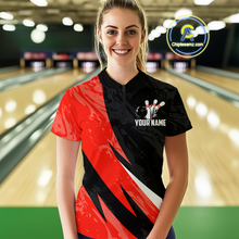 Load image into Gallery viewer, Custom Red Bowling Custom Women Bowling Shirt Polo &amp; Quarter-Zip Bowling Team Jerseys HNT75