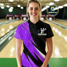 Load image into Gallery viewer, Custom Purple Bowling Custom Women Bowling Shirt Polo &amp; Quarter-Zip Bowling Team Jerseys HNT75