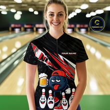 Load image into Gallery viewer, Custom Red Beer Bowling Jersey for Women Bowling Team Shirts Bowling Uniform Polo &amp; 1/4 Zip HNT133