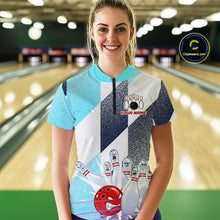 Load image into Gallery viewer, Blue Bowling Shirts for Team Women Men Custom Bowling Polo and 1/4 Zip Shirt MBL226