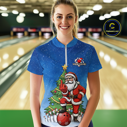Custom Funny Santa Christmas Bowling Jersey for Women Bowling Team Shirts Polo & 1/4 Zip HNT139