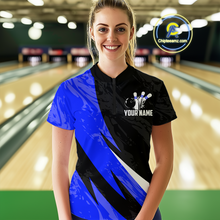 Load image into Gallery viewer, Custom Blue Bowling Custom Women Bowling Shirt Polo &amp; Quarter-Zip Bowling Team Jerseys HNT75