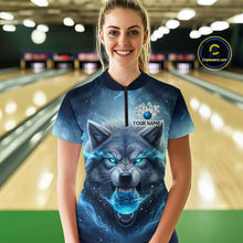 Load image into Gallery viewer, Blue Wolf Bowling Shirts Team Women Men Custom Bowling Jersey Bowl Polo&amp;1/4 Zip MBL239