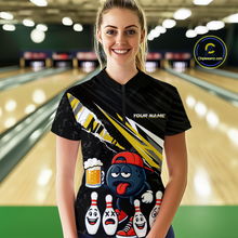 Load image into Gallery viewer, Custom Yellow Beer Bowling Jersey for Women Bowling Team Shirts Bowling Uniform Polo &amp; 1/4 Zip HNT133