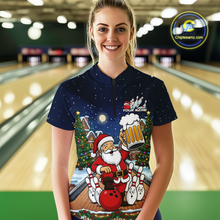 Load image into Gallery viewer, Custom Funny Beer Santa Christmas Bowling Jersey for Women Bowling Team Shirts Polo &amp; 1/4 Zip HNT140