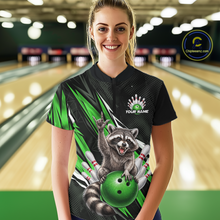 Load image into Gallery viewer, Custom Green Raccoon Bowling Jersey for Women Bowling Team Shirts Bowling Polo &amp; 1/4 Zip HNT254