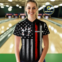 Load image into Gallery viewer, Custom Red US Flag Eagle Bowling Jersey for Women Bowling Uniform Polo &amp; 1/4 Zip Bowling Team Shirts HNT119