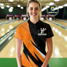 Load image into Gallery viewer, Custom Orange Bowling Custom Women Bowling Shirt Polo &amp; Quarter-Zip Bowling Team Jerseys HNT75