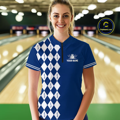 Funny blue and white argyle retro Women Bowling Shirts Custom Does this shirt make my balls look big NQS10610