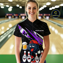Load image into Gallery viewer, Custom Purple Beer Bowling Jersey for Women Bowling Team Shirts Bowling Uniform Polo &amp; 1/4 Zip HNT133