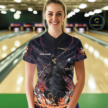 Load image into Gallery viewer, Custom Grim Reaper Flame Bowling Jersey for Women Bowling Team Shirts Polo &amp; 1/4 Zip HNT193