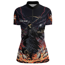 Load image into Gallery viewer, Custom Grim Reaper Flame Bowling Jersey for Women Bowling Team Shirts Polo &amp; 1/4 Zip HNT193
